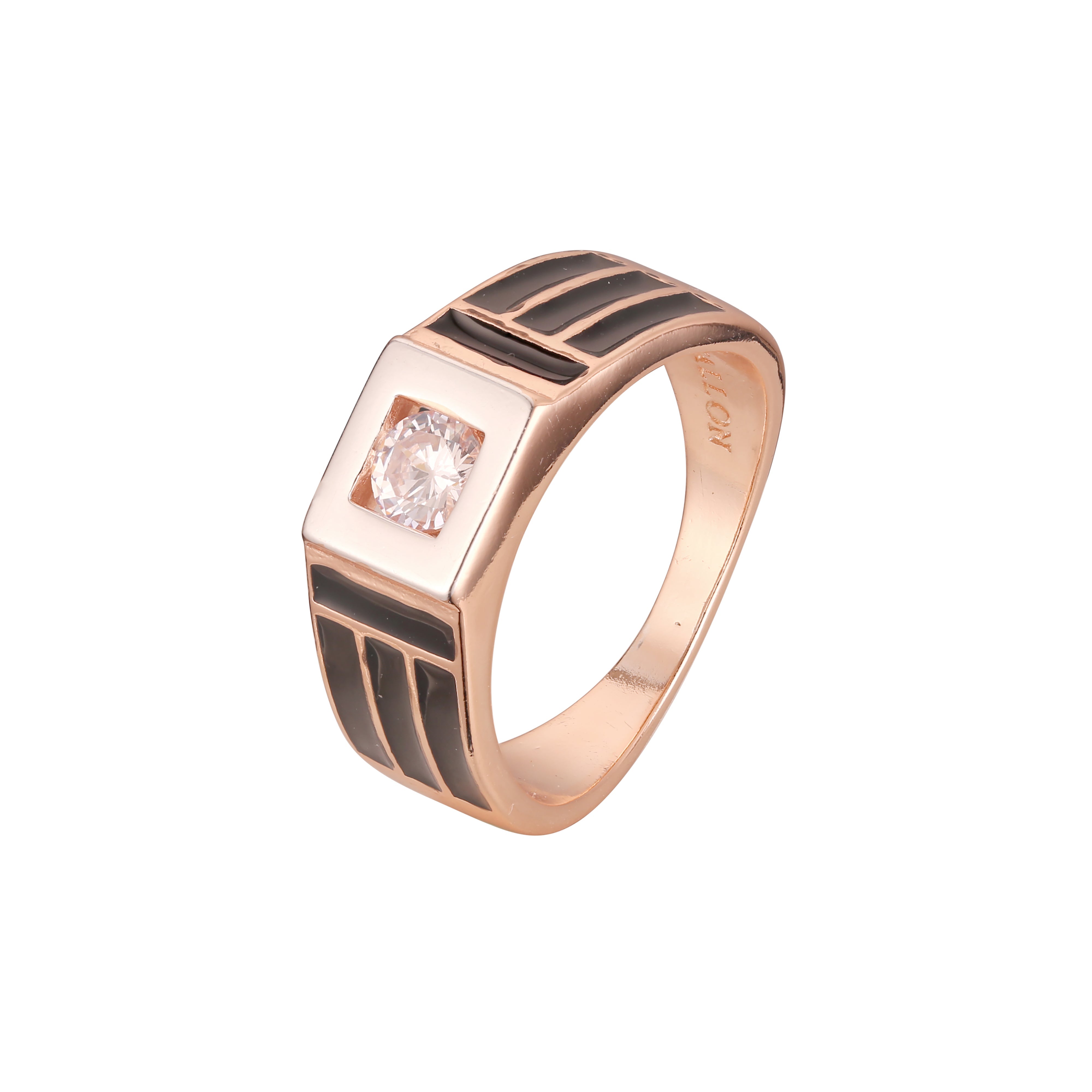 Men's solitaire Rose Gold two tone black painted rings