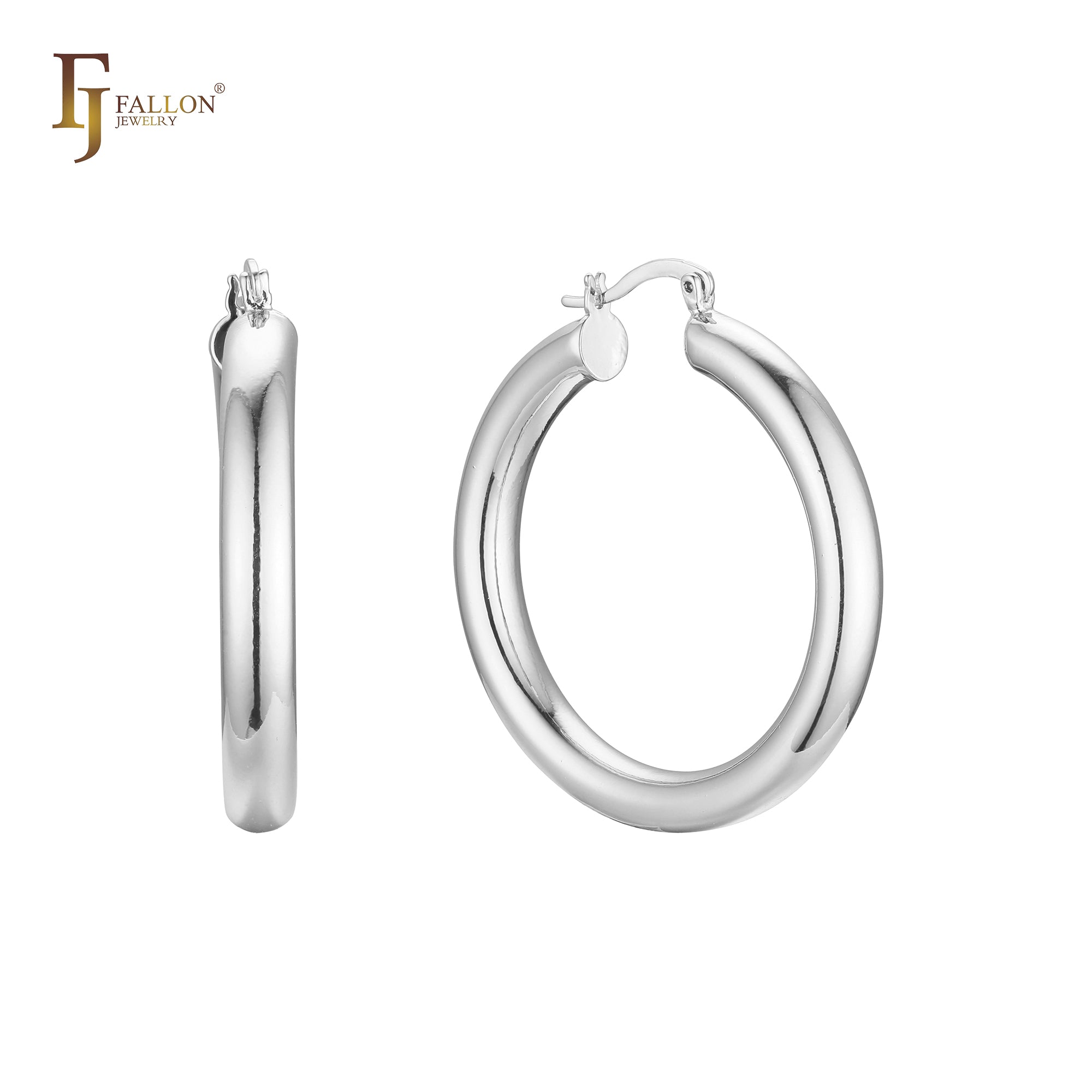 Thick chunky tube 14K Gold, Rose Gold, White Gold hoop earrings