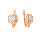 Circle paved white cz Rose Gold, two tone earrings