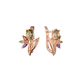 Luxurious cluster colorful CZs flower Rose Gold earrings