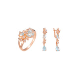 Luxurious flower and leaves cluster set with rings in Rose Gold, two tone plating colors