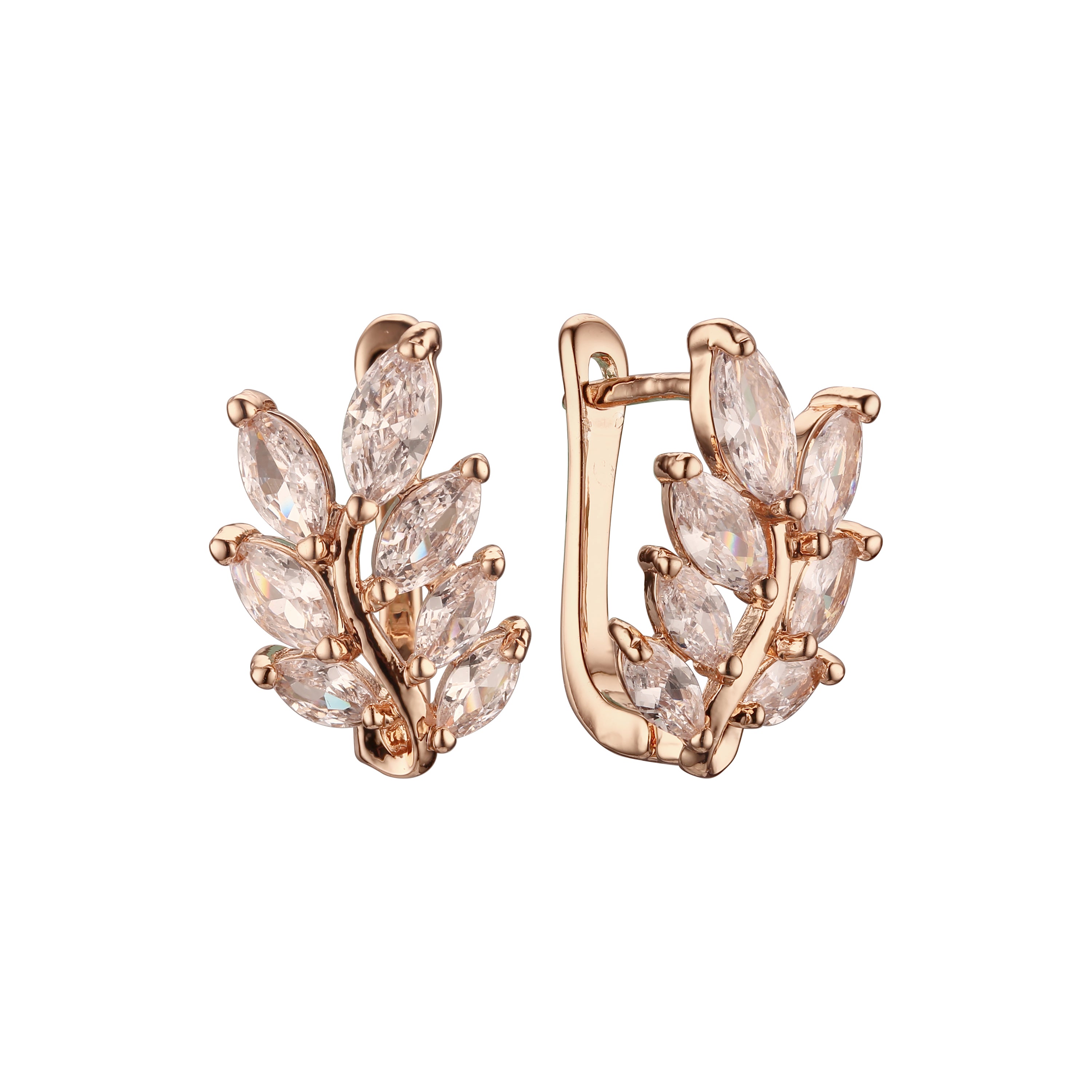 Pendientes de racimo de flores de oro rosa CZ blanco