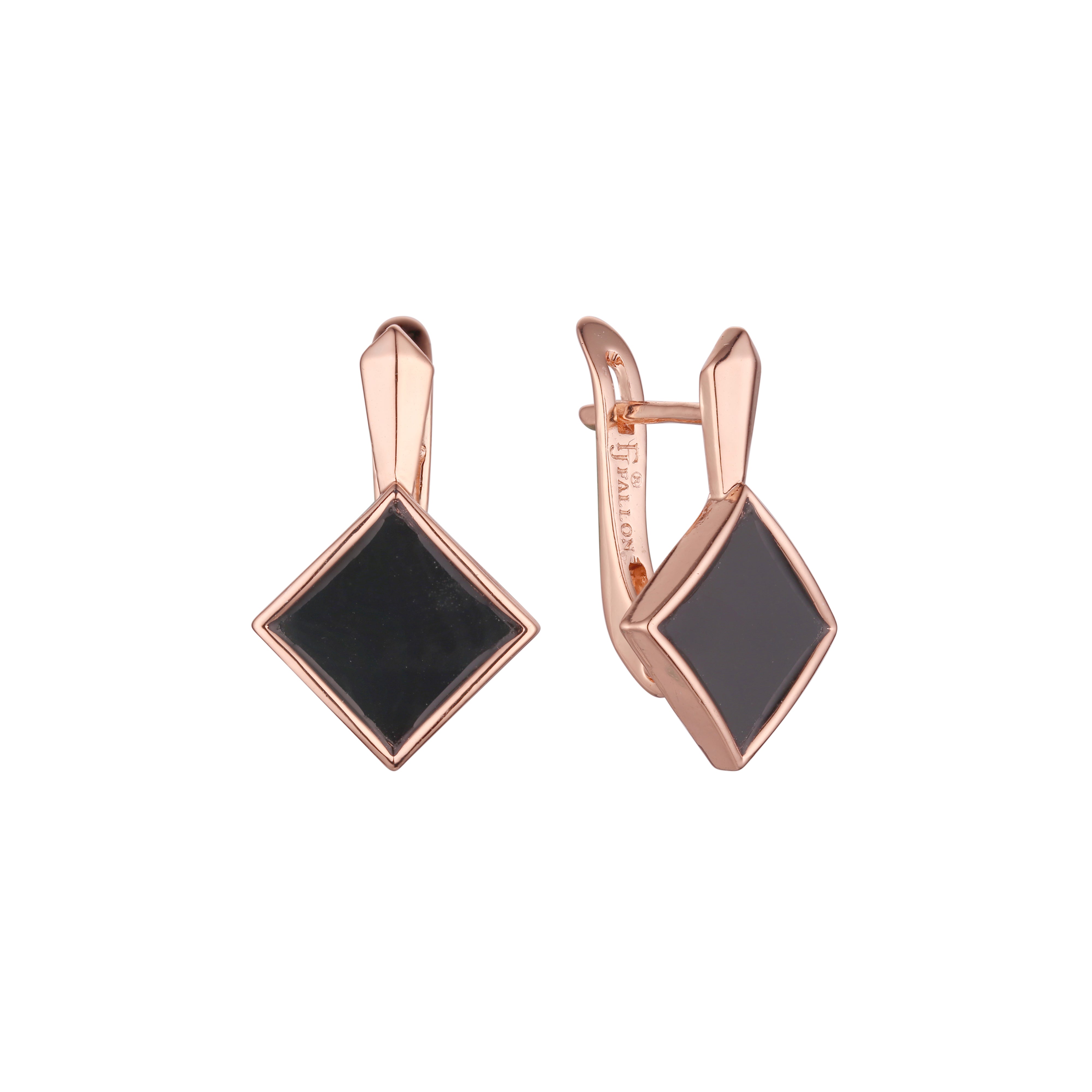 Brincos de losango preto em ouro 14K, cores banhadas a ouro rosa