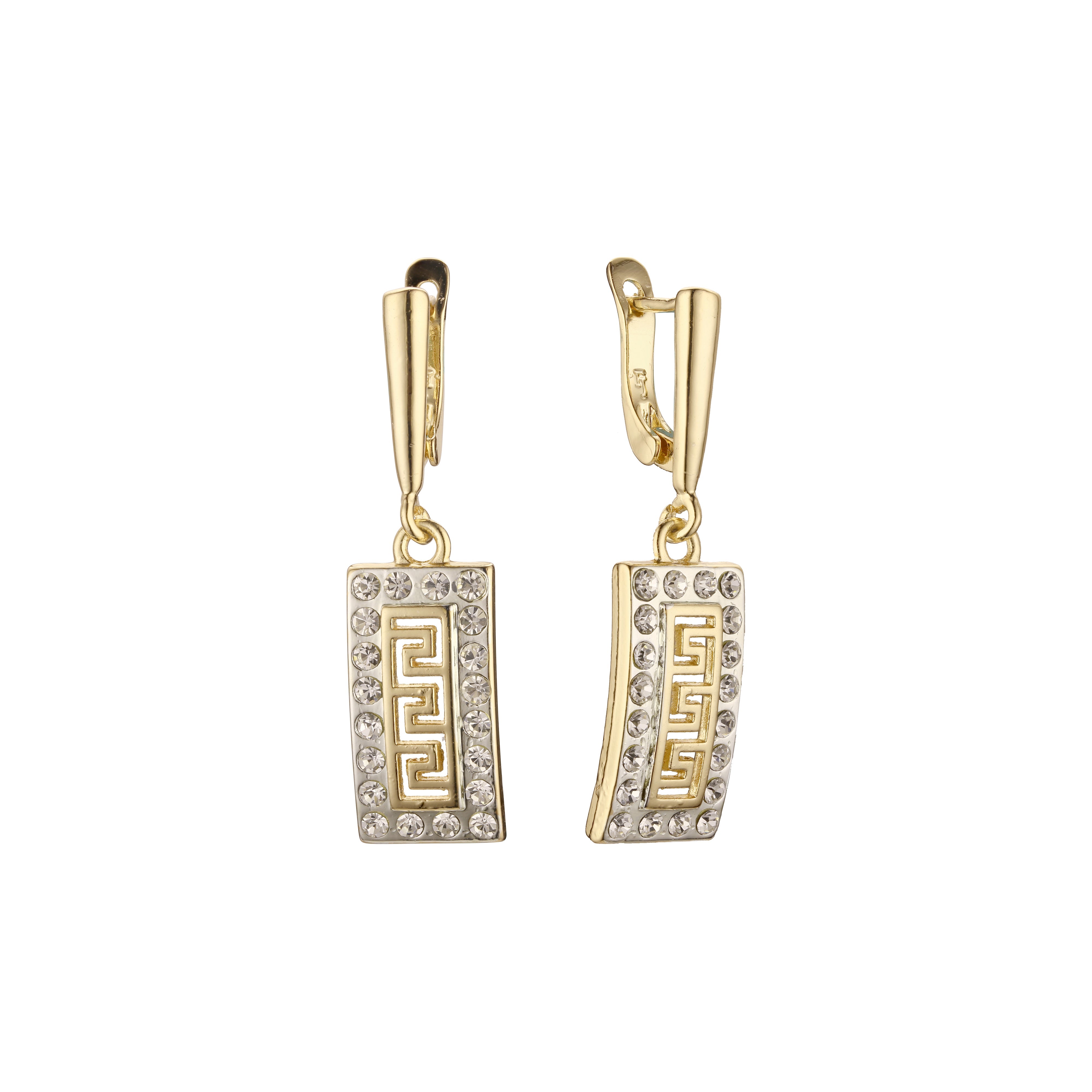 Aretes de meandro con llave griega en Oro 14K, oro rosa, baño de dos tonos