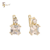 Solitaire and sided white CZs 14K Gold Earrings