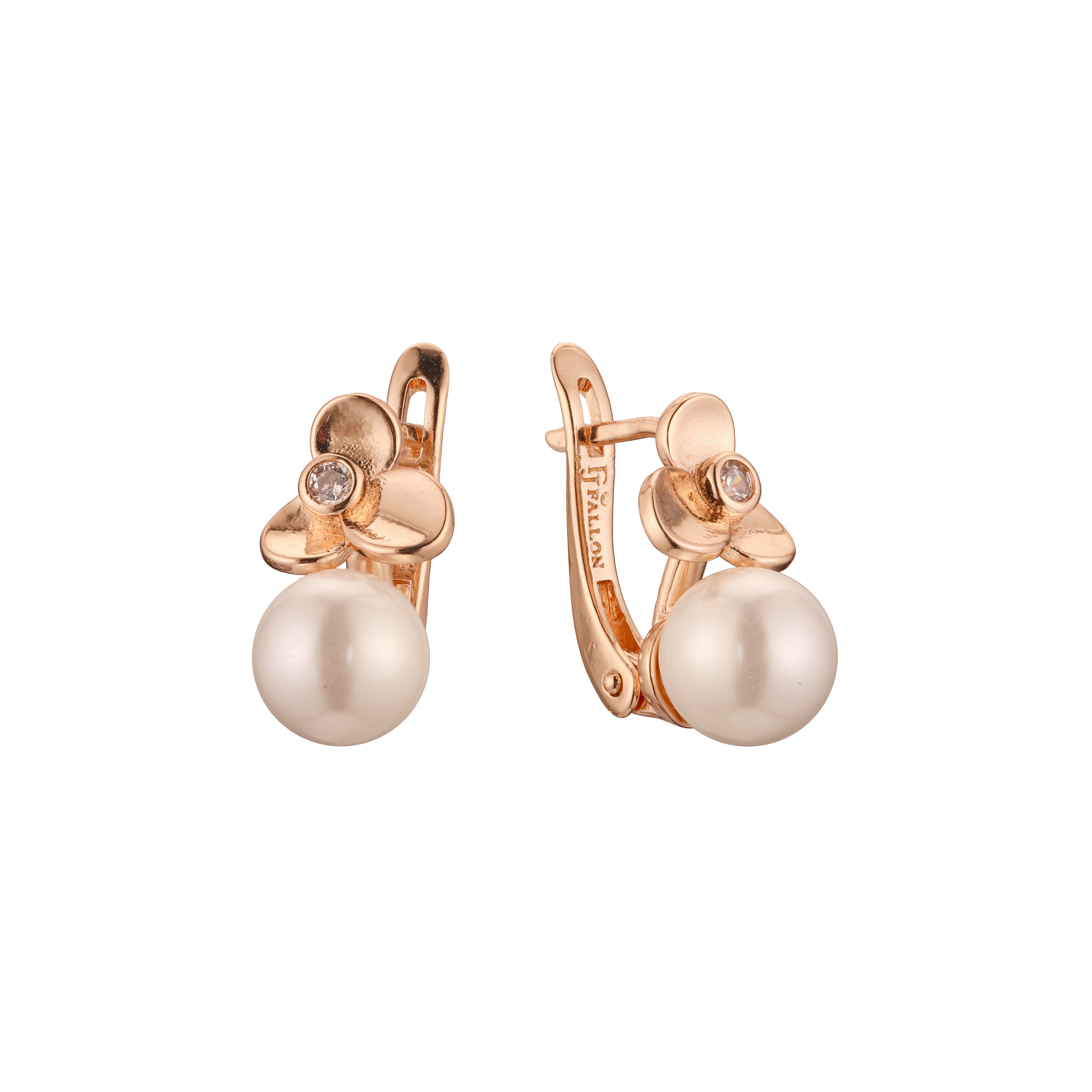 Flower pearl earrings in 14K Gold, Rose Gold plating colors