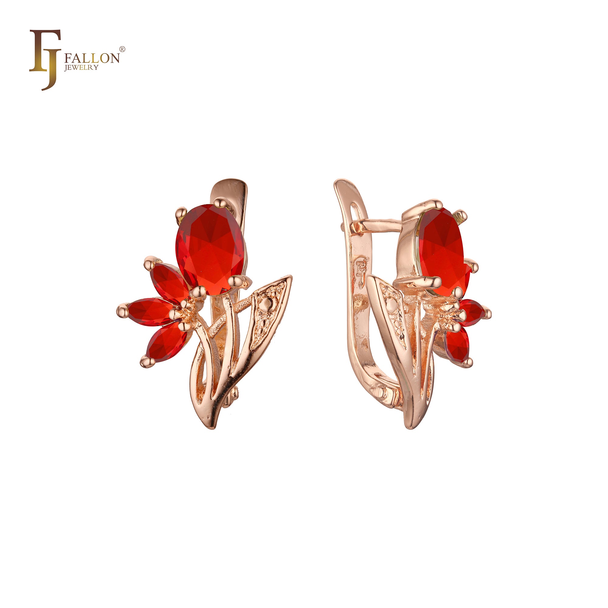 Luxurious cluster colorful CZs flower Rose Gold earrings