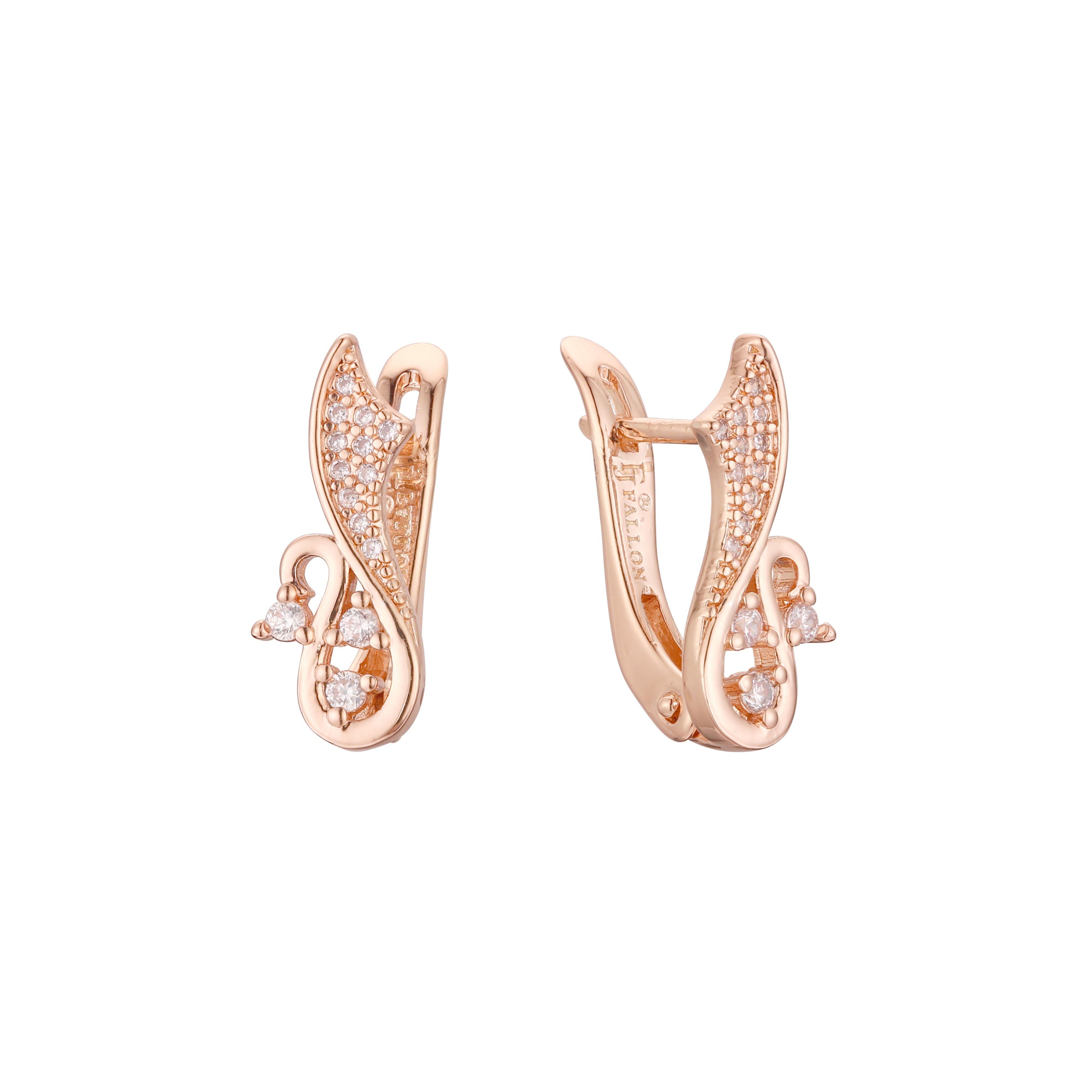 Brincos cisne em ouro 14K, cores banhadas a ouro rosa