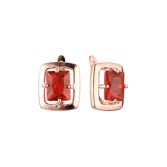 Framed solitaire rectangular big CZ Rose Gold earrings