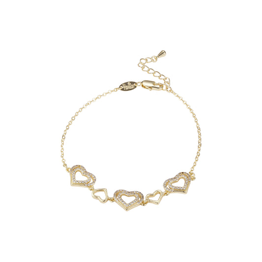 Hearts paved white cz 14K Gold bracelets