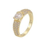 Solitario y racimo de CZ blancas pavimentadas Stackacble Oro 14K, anillos de Oro de 18 quilates