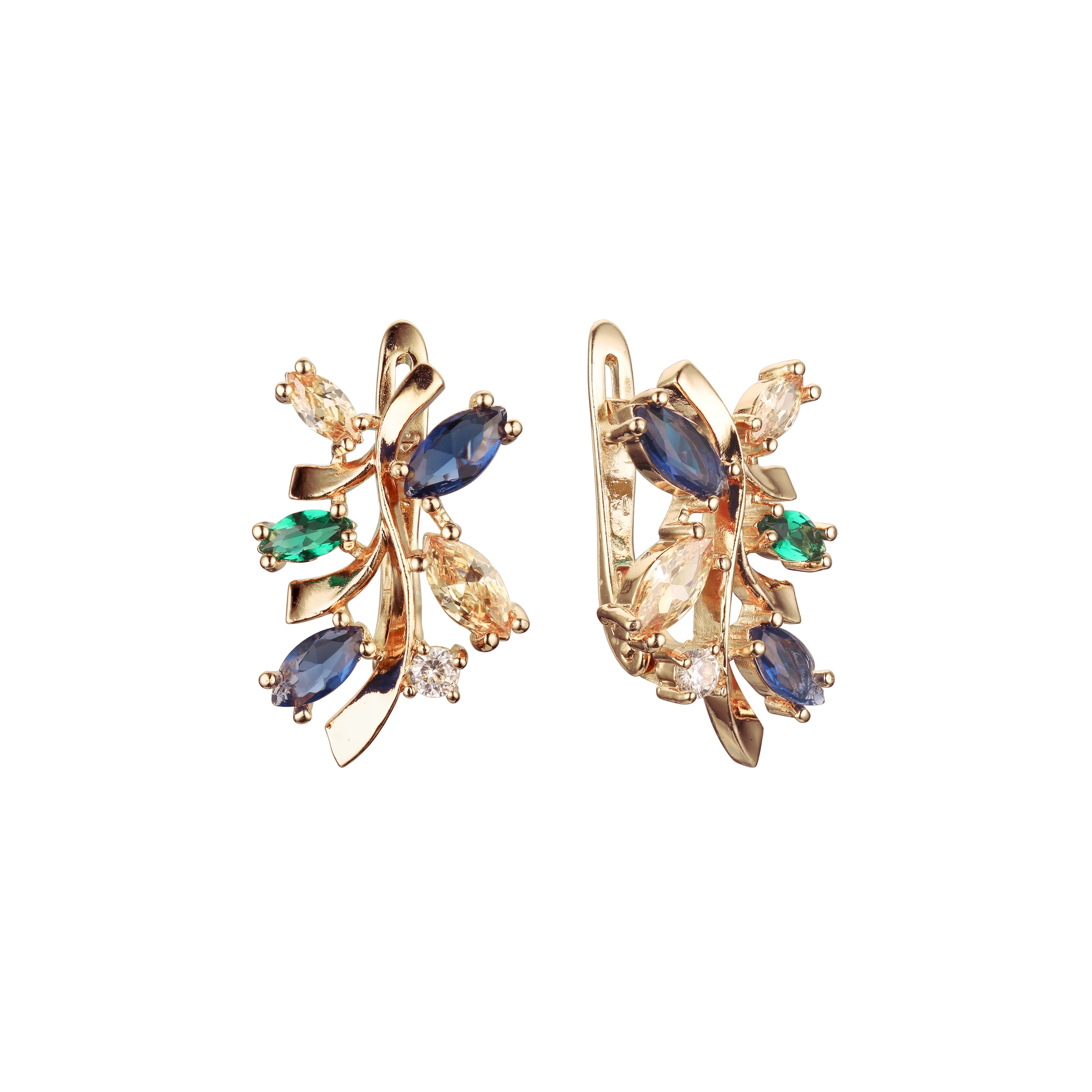 Luxurious elegant cluster earrings in 14K Gold, Rose Gold plating colors