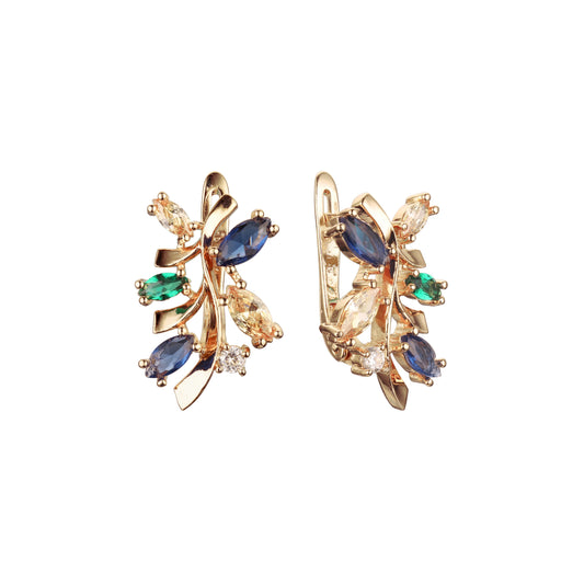 Luxurious elegant cluster earrings in 14K Gold, Rose Gold plating colors