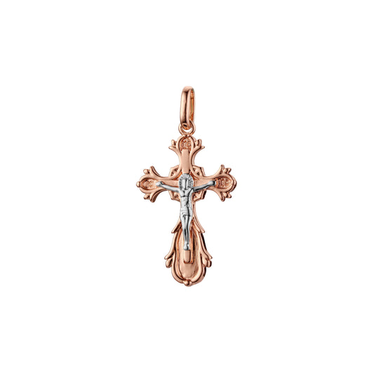 Colgante Cruz de Malta Católica en Oro Rosa bicolor, baño de Oro 14K colores