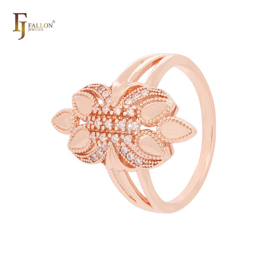 Six leaves cluster white CZs Rose Gold Rings