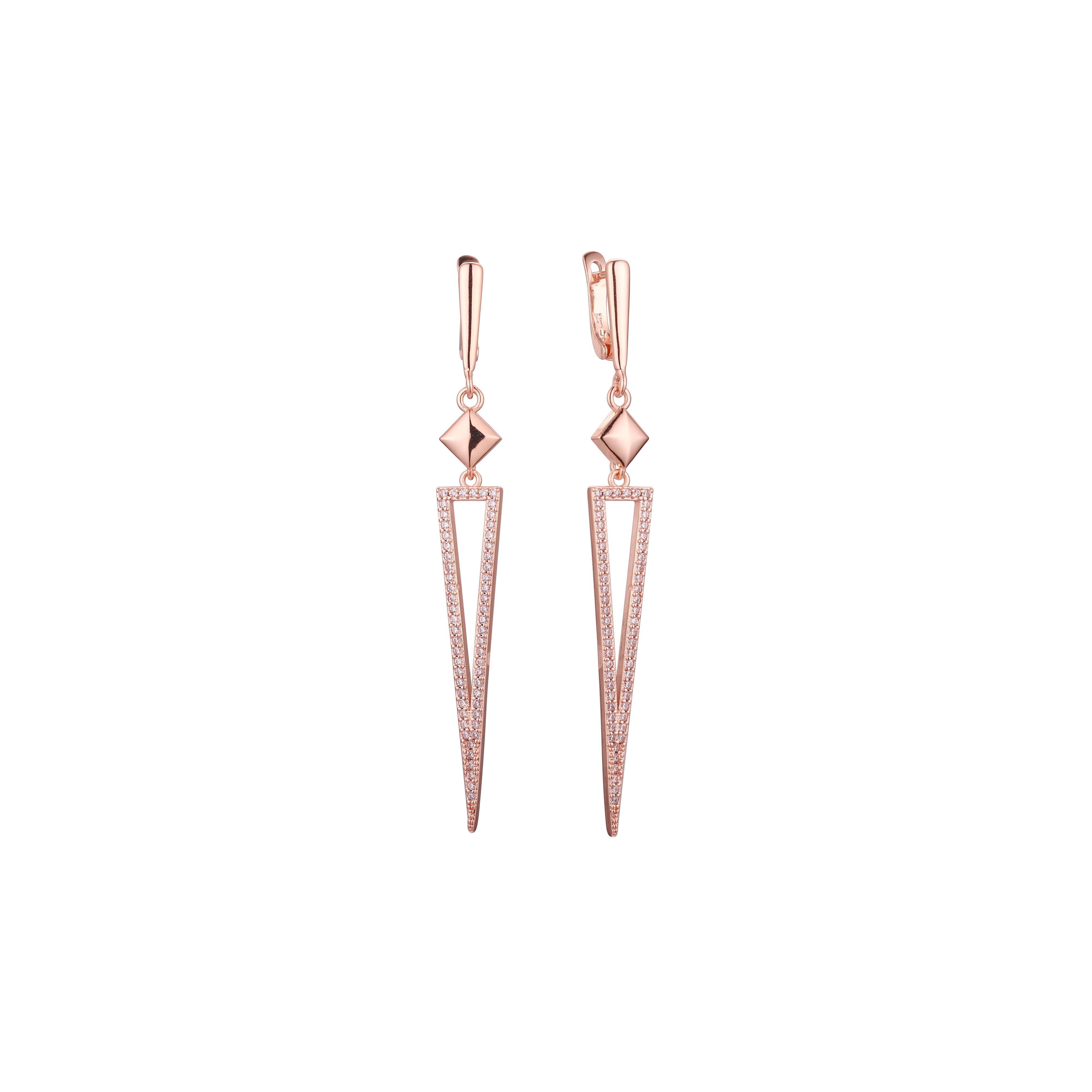 Brincos triangulares altos em ouro 14K, ouro rosa, duas cores de revestimento