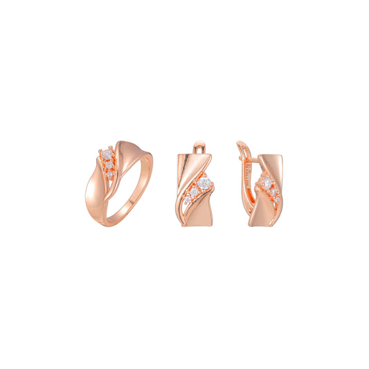 Conjunto de joias de anéis de fita três pedras banhadas nas cores Rose Gold