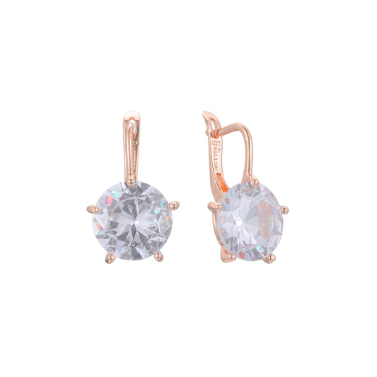 Solitaire big round CZ 14K Gold, Rose Gold earrings