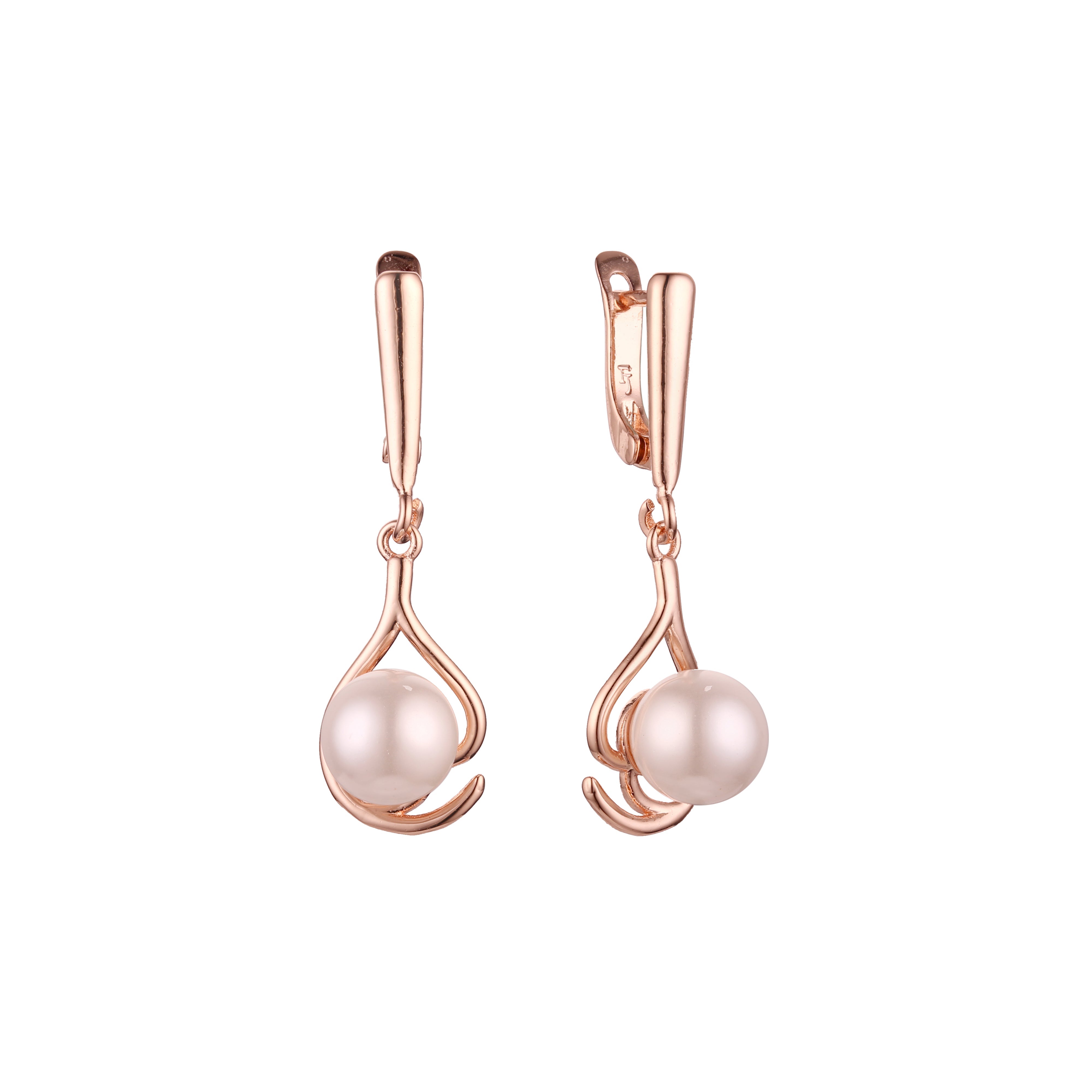 Aretes colgantes de perlas en Oro 14K, colores baño de oro rosa