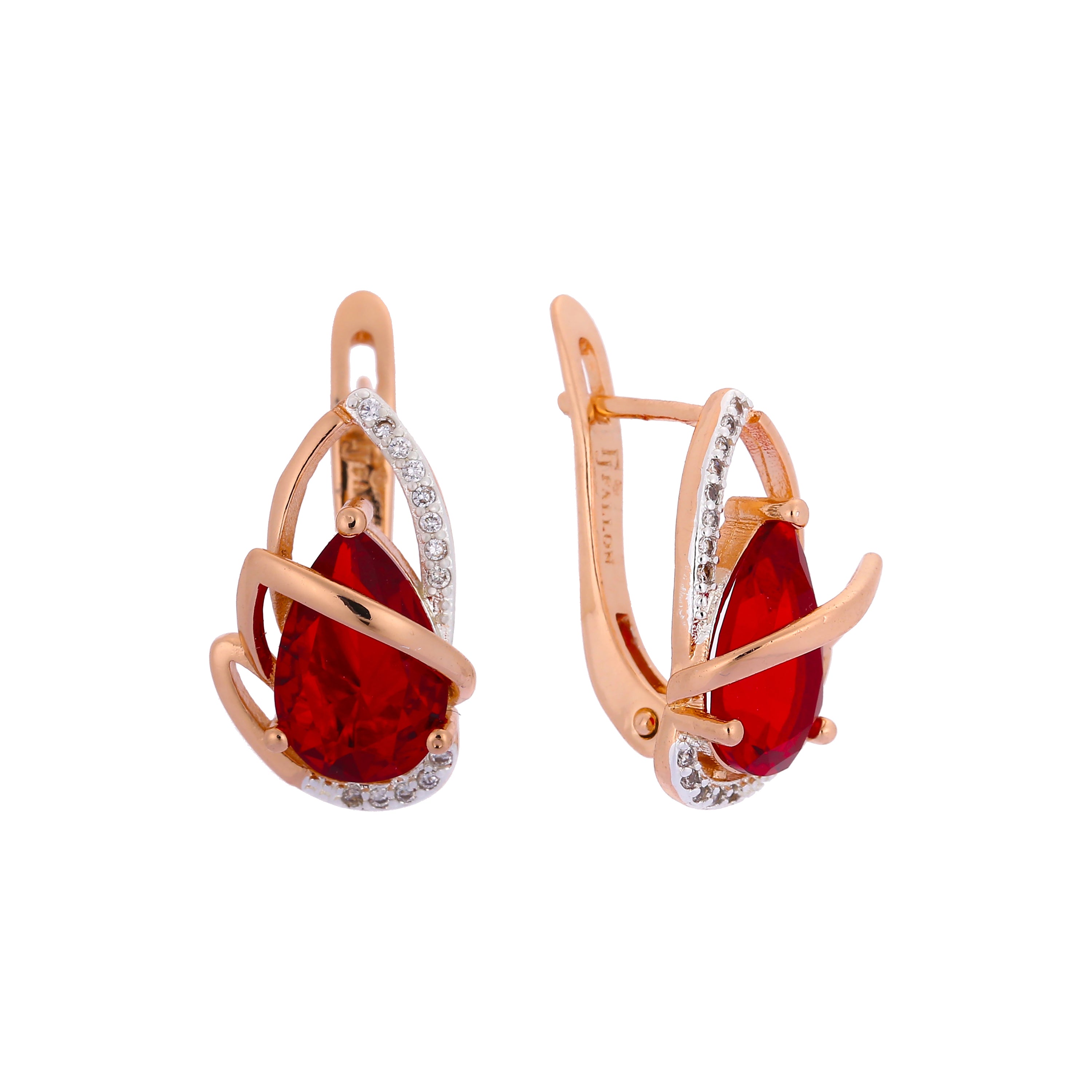 Solitaire teardrop colorful CZ Rose Gold, two tone earrings