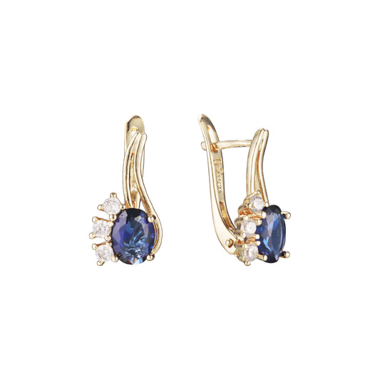 Solitaire sided with three stones earrings in 14K Gold, Rose Gold plating colors