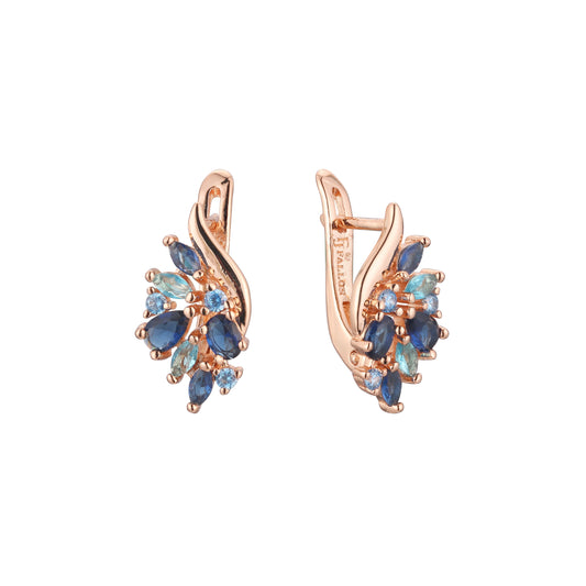 Aretes de racimo en Oro de 14K, baño de Oro Rosa colores