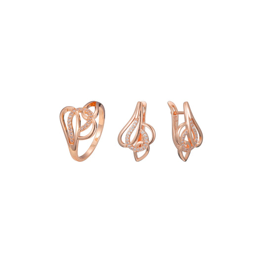 Conjunto de joias de anéis minimalistas entrecruzados banhados nas cores Rose Gold