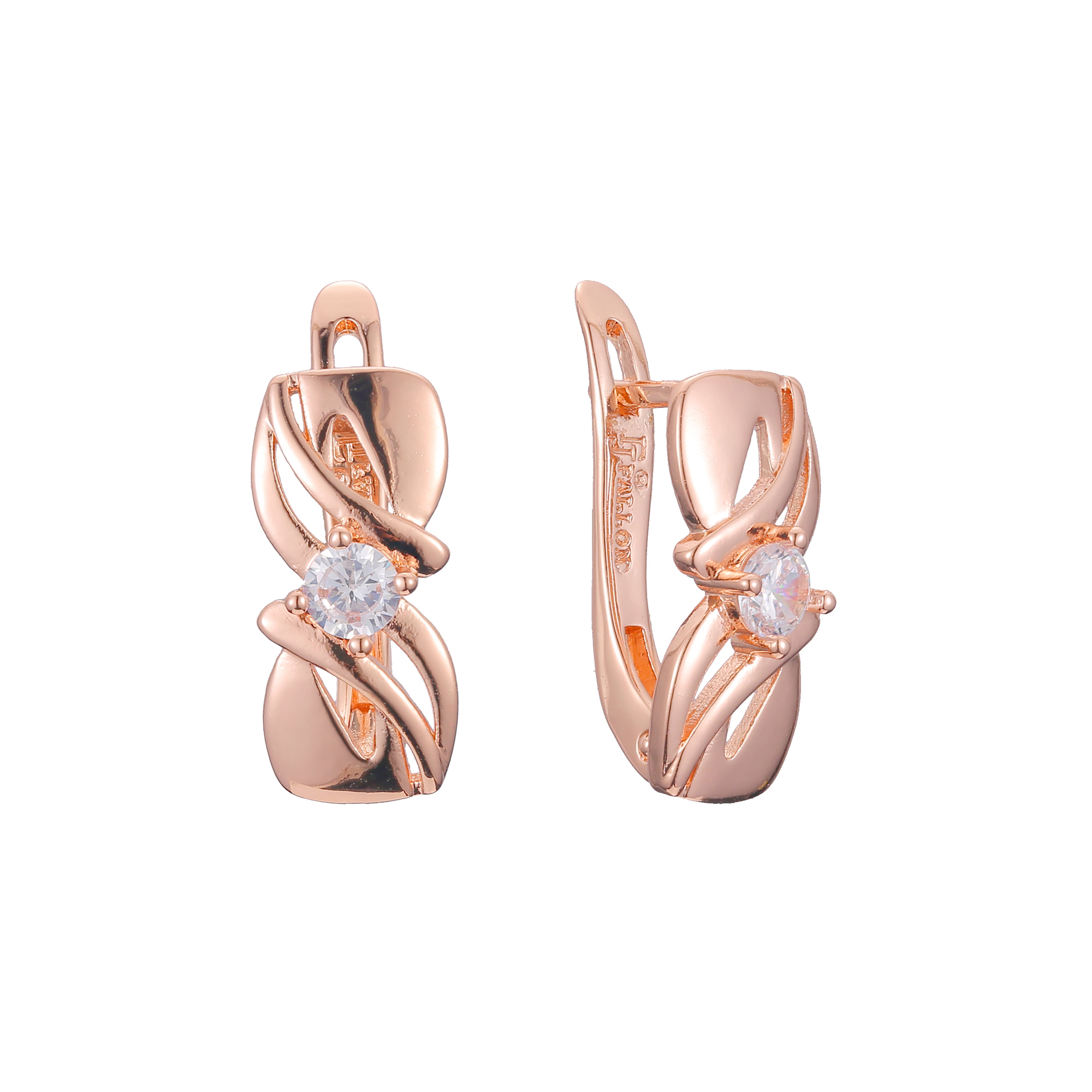 Aretes solitarios en Oro de 14K, Oro Rosa, baño de dos tonos