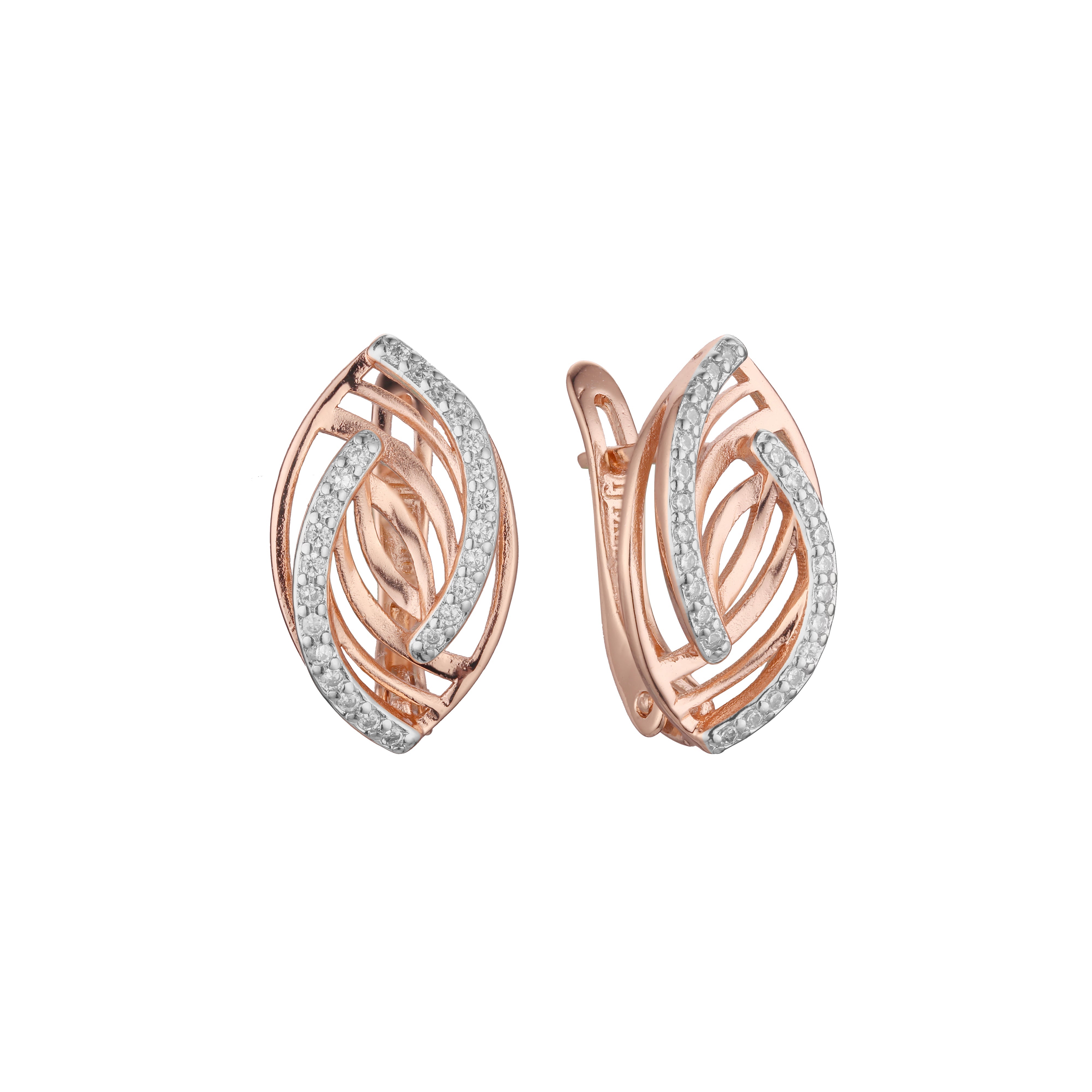 Aretes en Oro 14K, Oro Rosa, baño en dos tonos