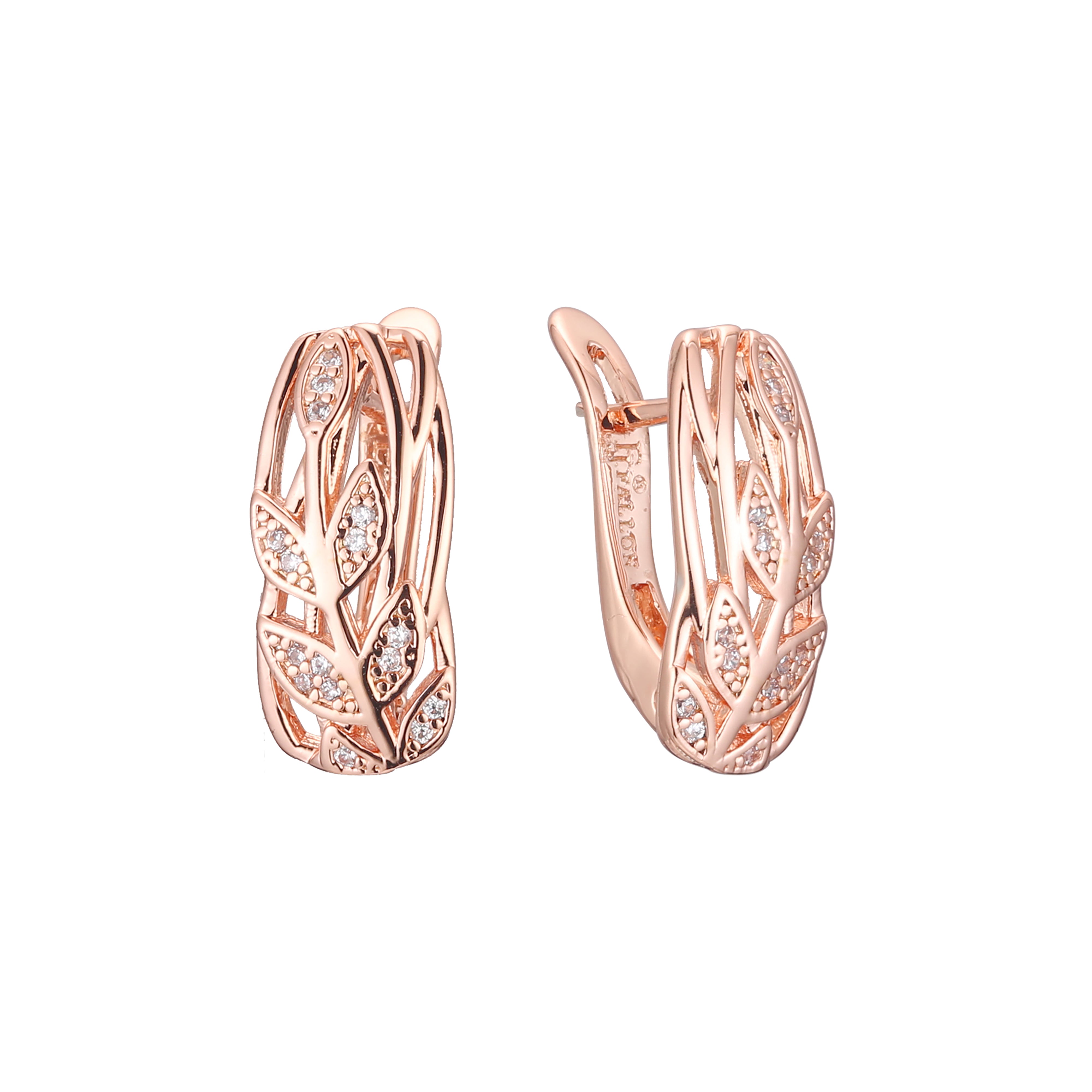 Aretes de racimo de hojas en Oro 14K, oro rosa, baño de dos tonos