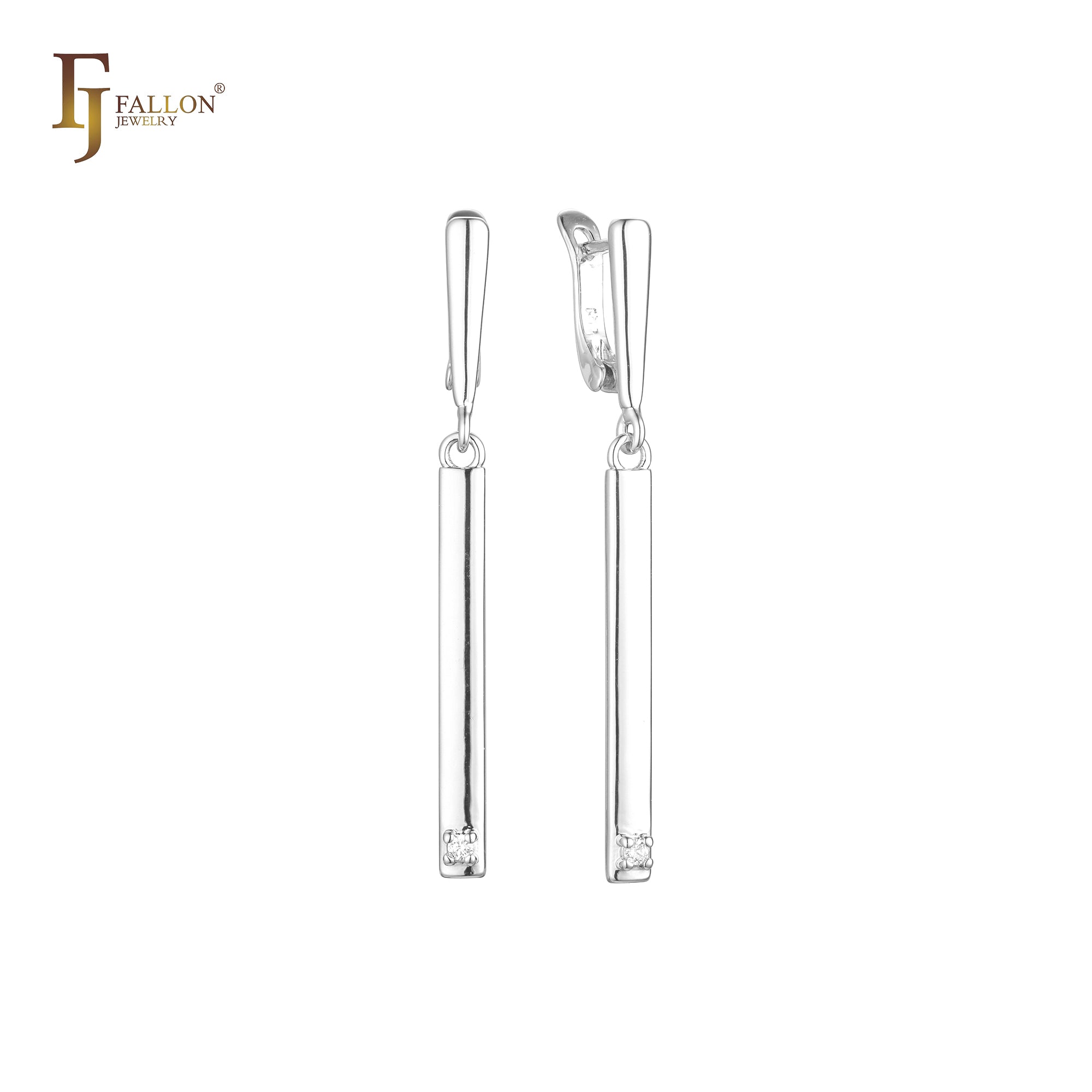 Solitaire tall earrings in 14K Gold, Rose Gold plating colors