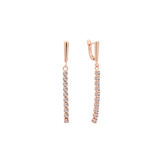 Cluster CZ long drop em ouro 14K, brincos em ouro rosa