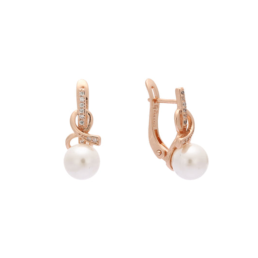 Ribbon pearl Rose Gold earrings