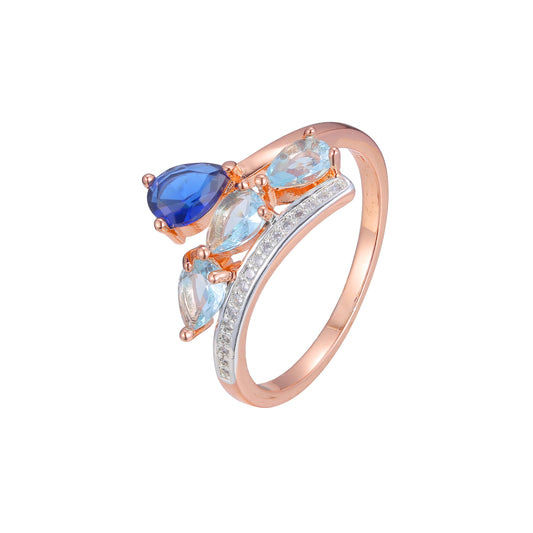 Rose Gold two tone fashion cluster mixed blue stones rings