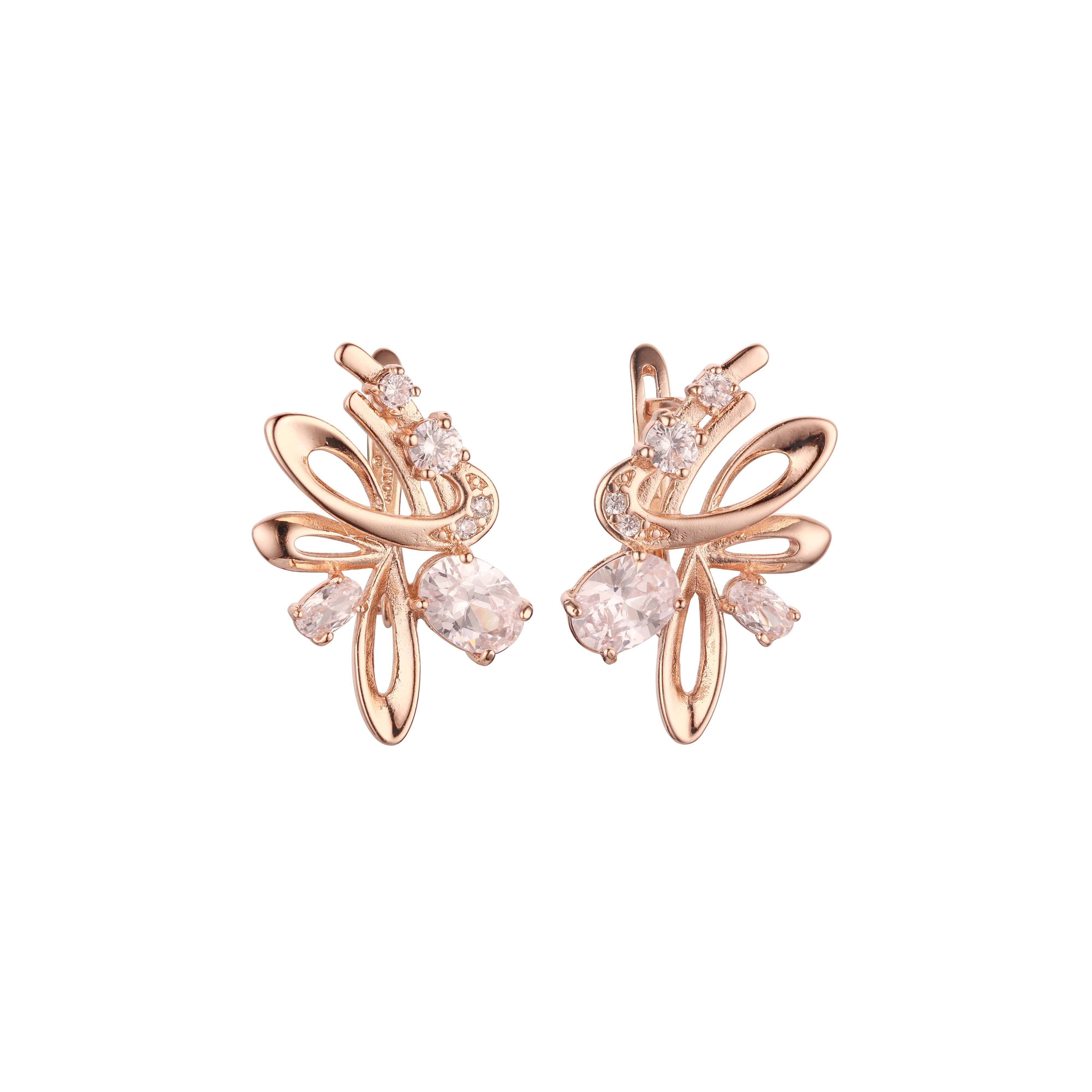 Fairy dancing cluster colorful czs Rose Gold earrings