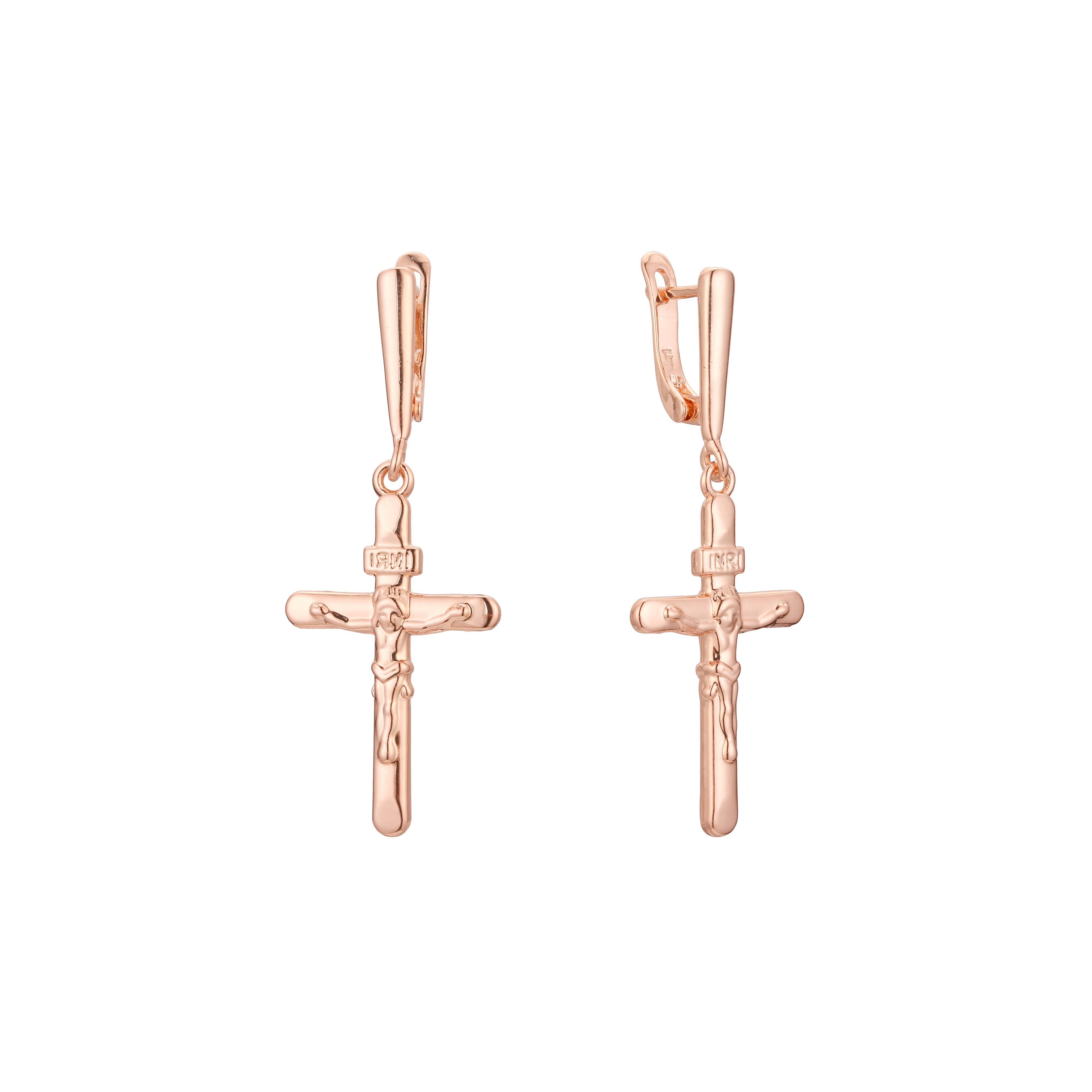 Pendientes cruz crucifijo oro rosa