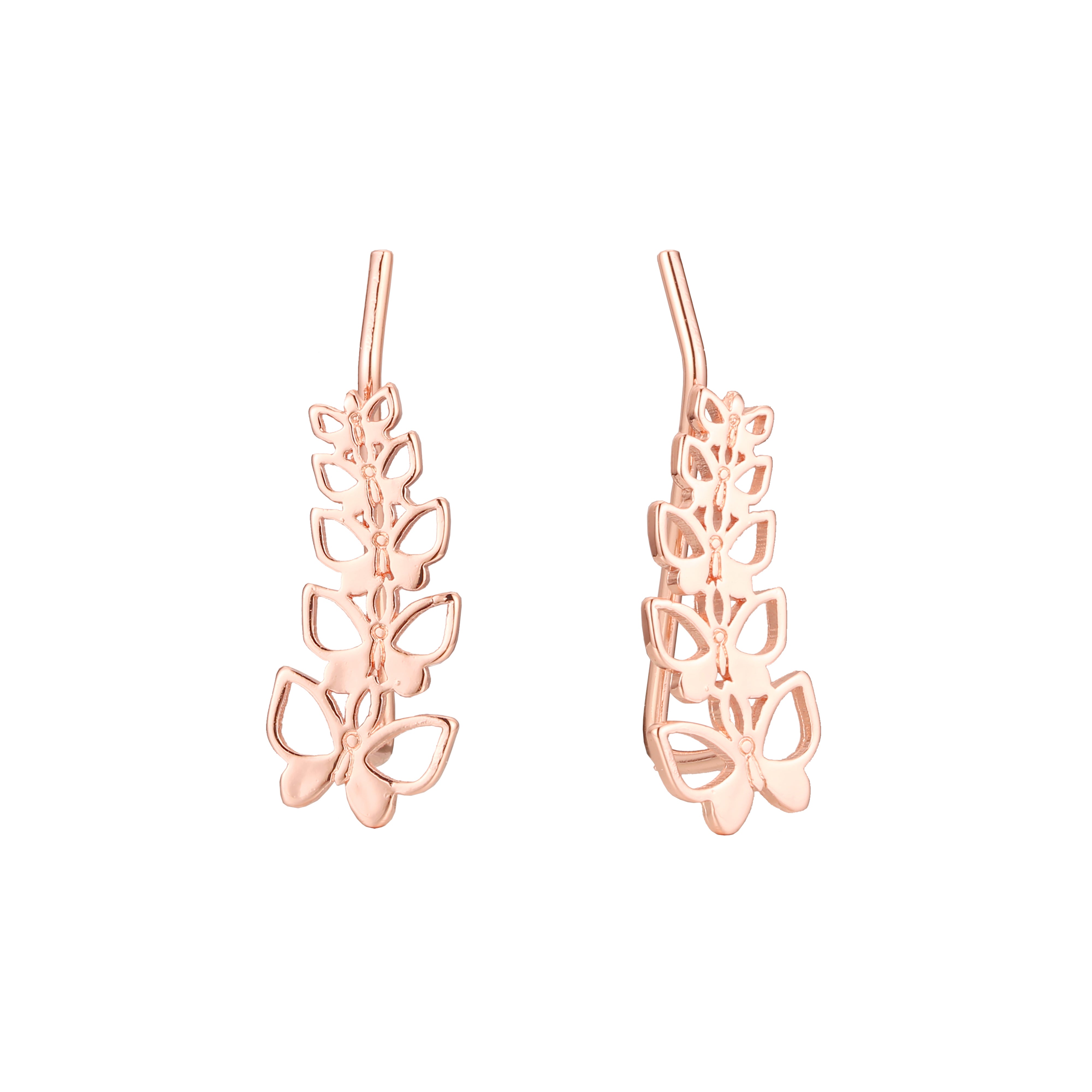 Pendientes de oruga de mariposa en Oro 14K, colores de baño de oro rosa