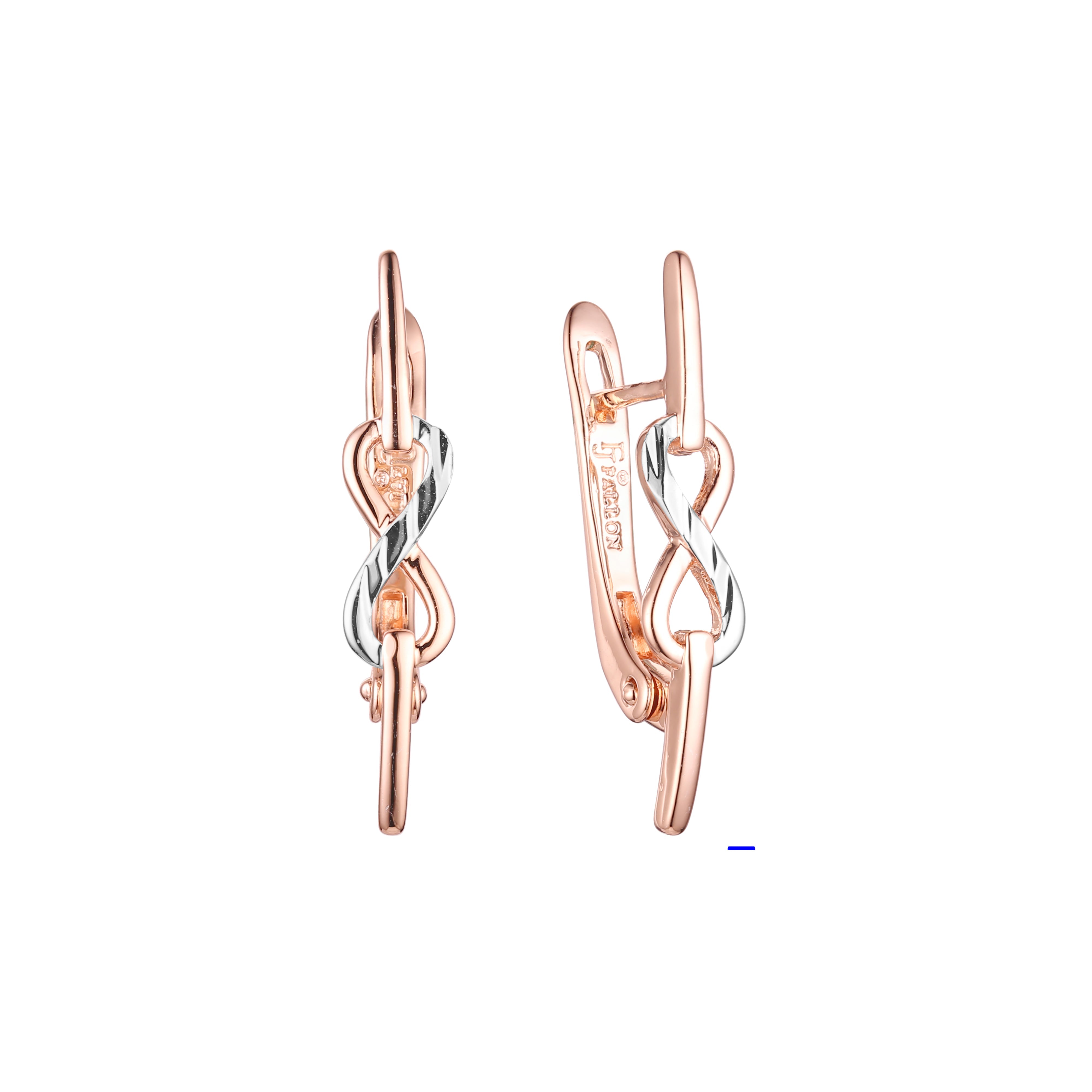 Infinity earrings in 14K Gold, Rose Gold two tone plating colors