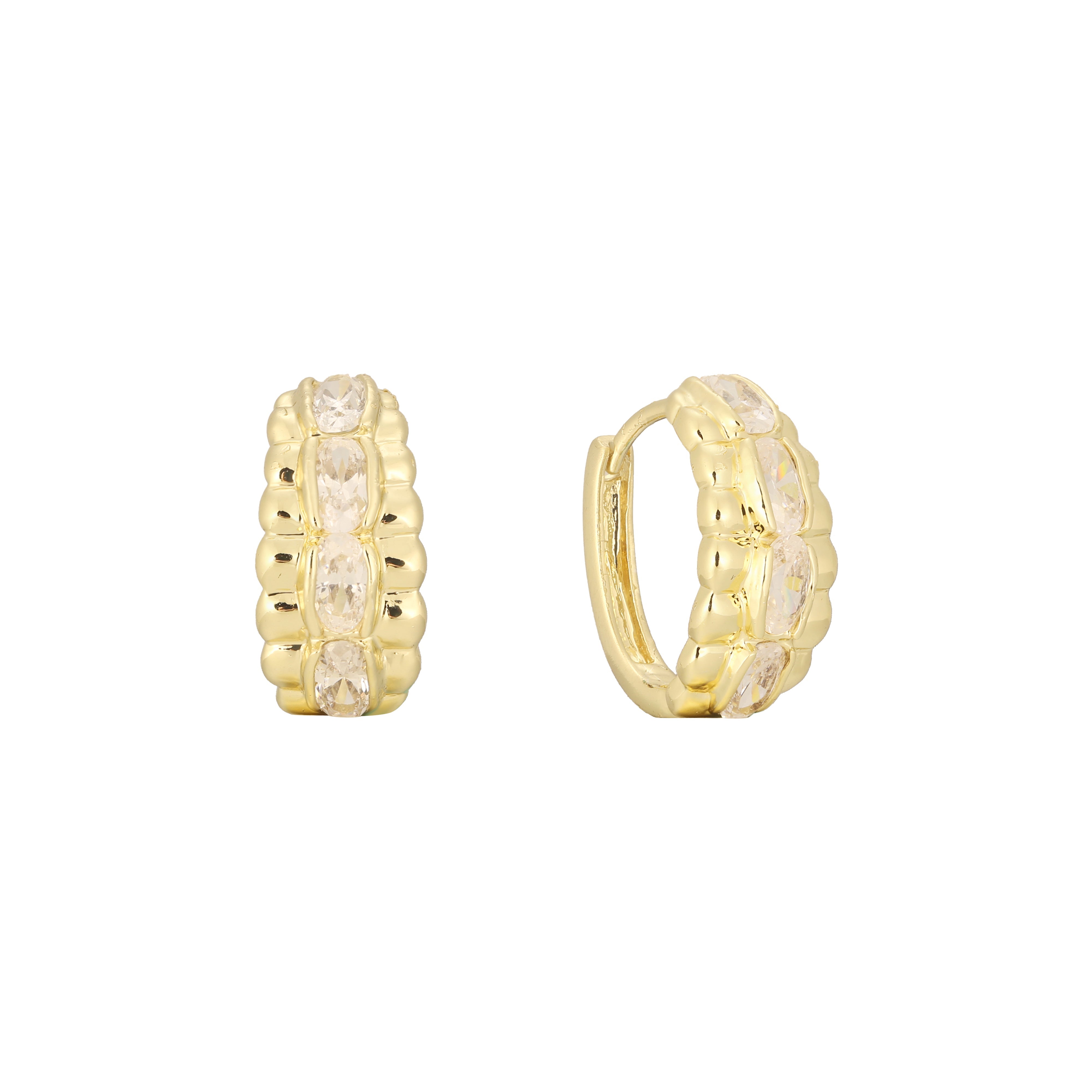 Aretes tipo cluster huggie en Oro de 14K, baño de dos tonos en Oro Rosa