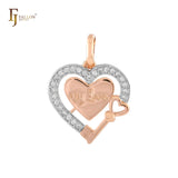 MI AMOR llave y corazón Oro rosa, Oro 14K, Colgante de oro blanco