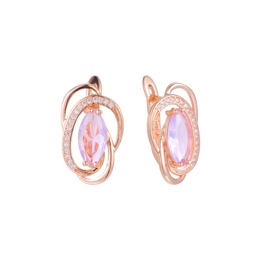 Aretes Solitaire Marquise en Oro de 14K, Oro Rosa, baño de dos tonos