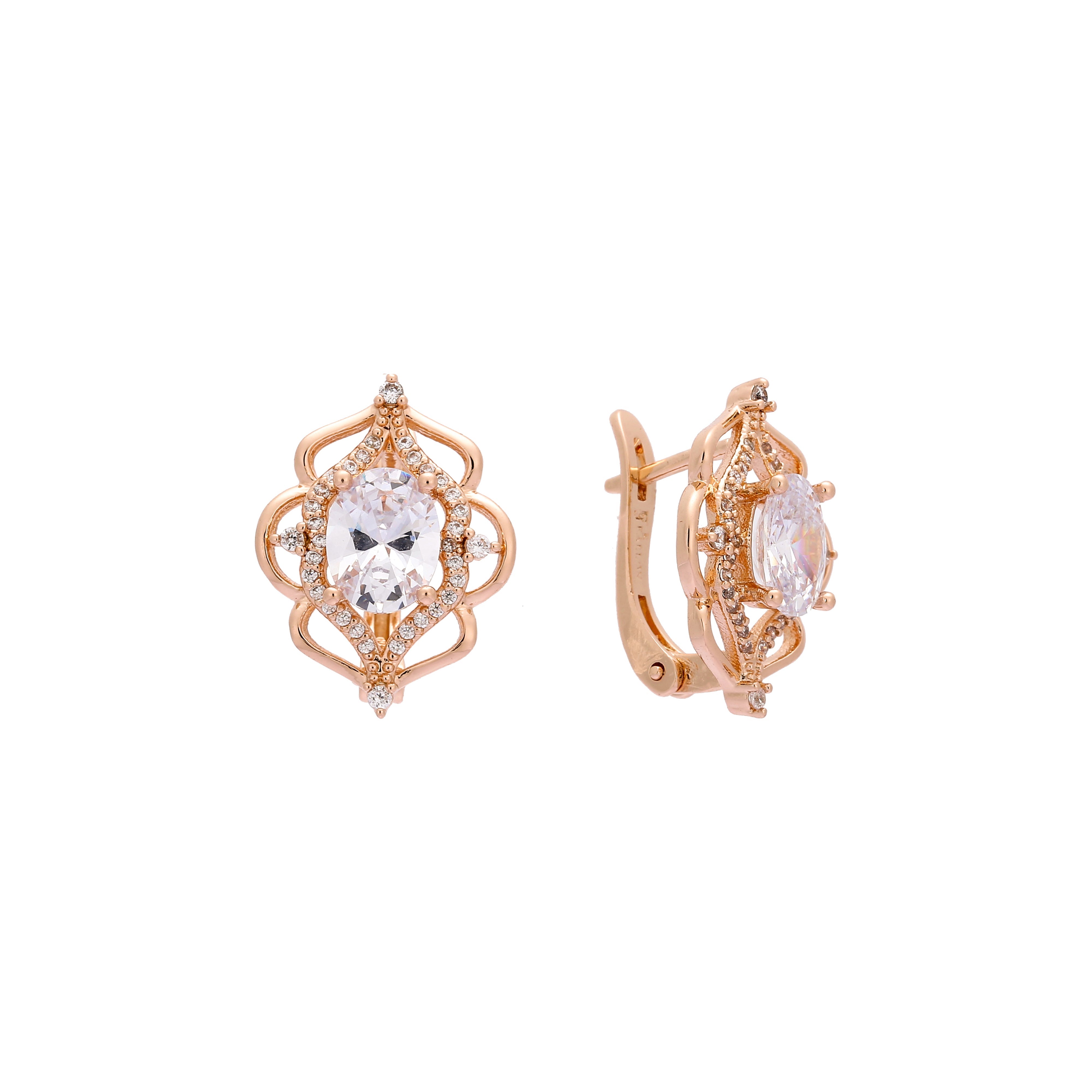 Rose Gold big stone solitaire halo earrings