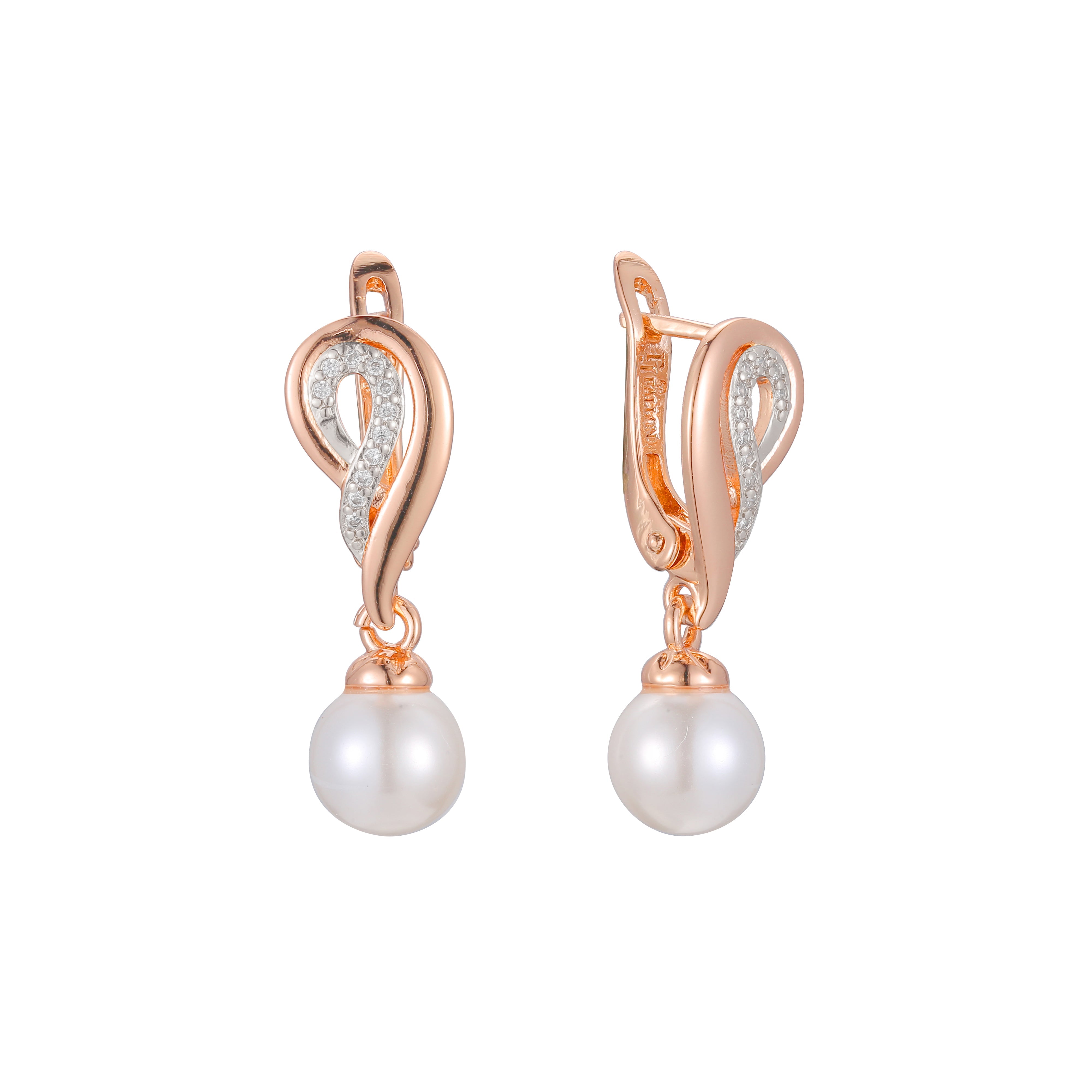 Pearl earrings in 14K Gold, Rose Gold, two tone plating colors