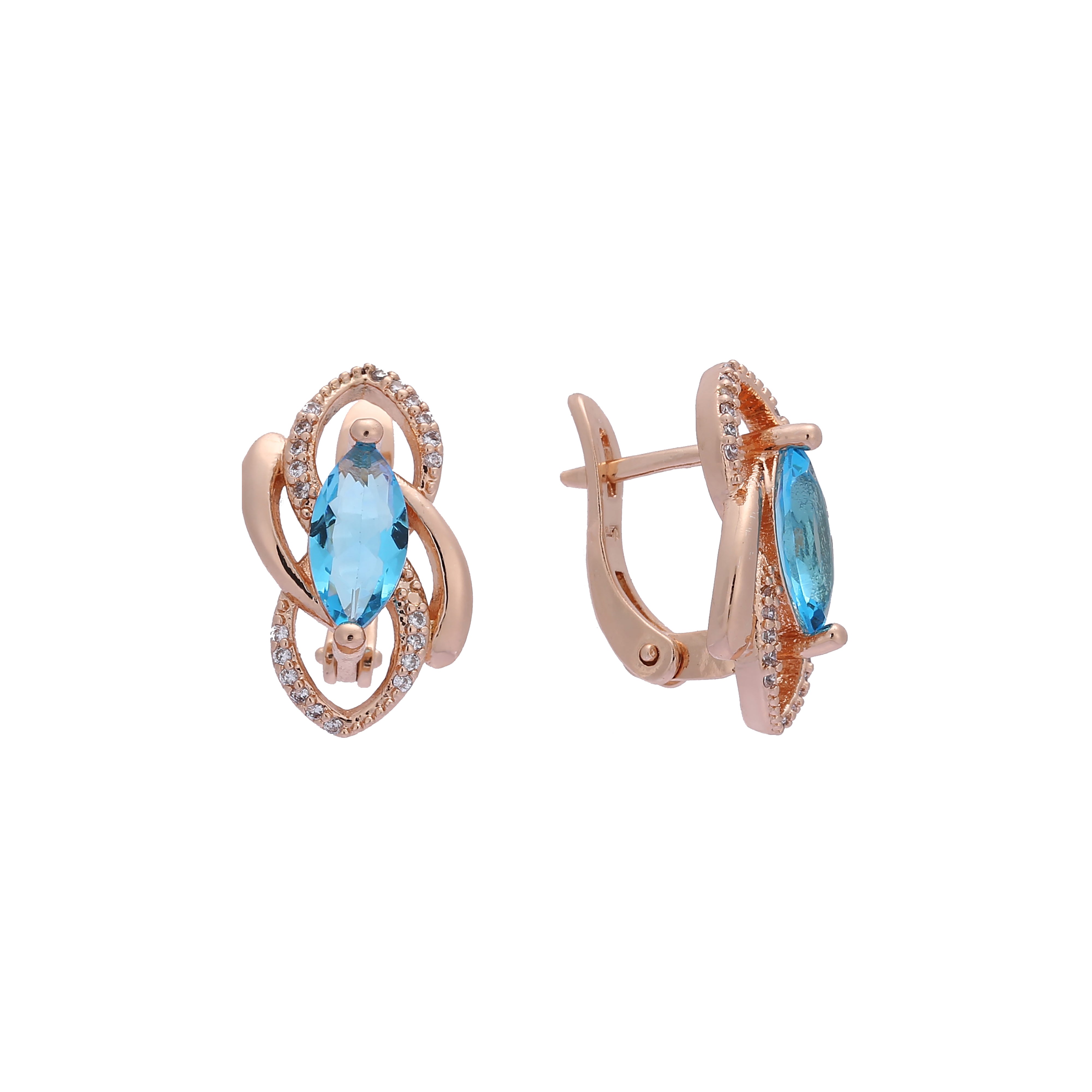 Marquise solitaire earrings in Rose Gold, two tone plating colors