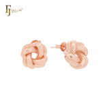 Aretes de oro rosa con nudo texturizado retorcido