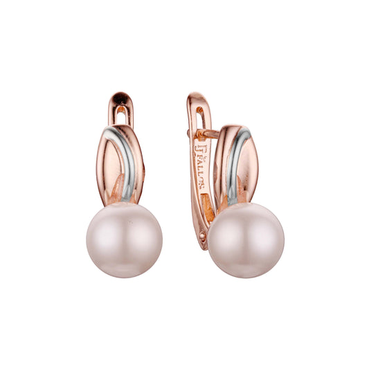 Pearl earrings in Rose Gold, two tone plating colors