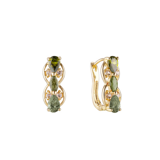 14k gold three stones earrings