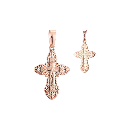 Crucifijo ortodoxo de Jesús Cruz 14K Oro, Oro Rosa, Oro Blanco, colgante de dos tonos