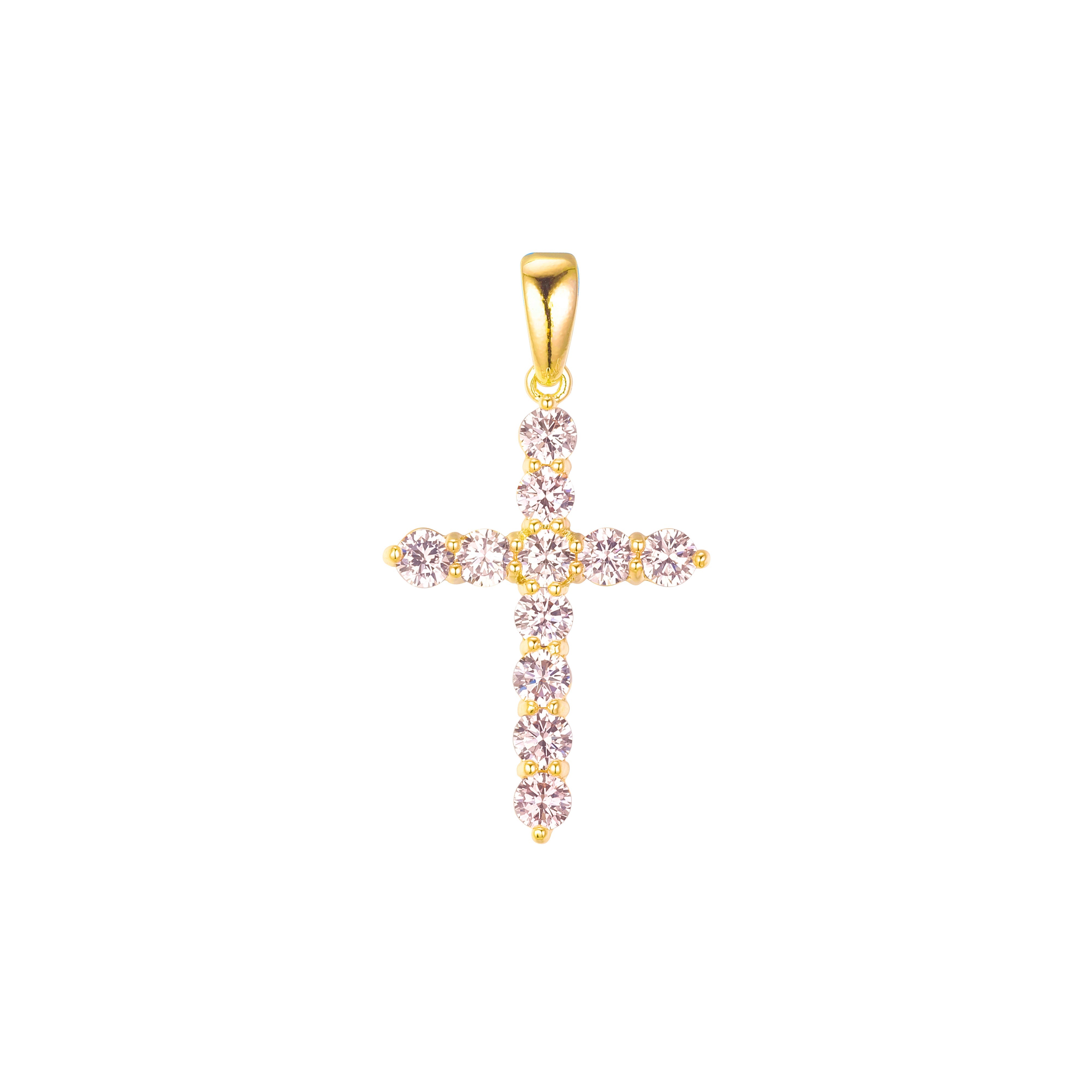 Pingente de cruz latina em ouro 14K, ouro rosa, cores banhadas a ouro 18K