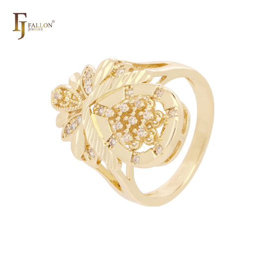 Pineapple flower shape cluster White CZs 14K Gold, Rose Gold Rings